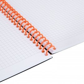 Тетрадь обложка пластик, А4 80л. спираль пластик, резинка, клетка, BRAUBERG, черный/оранжевый, 405382