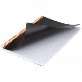 Тетрадь обложка пластик, А4 80л. спираль пластик, резинка, клетка, BRAUBERG, черный/оранжевый, 405382