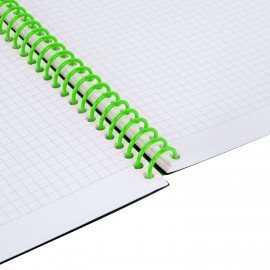 Тетрадь обложка пластик, А4 80л. спираль пластик, резинка, клетка, BRAUBERG, черный/зеленый, 405383
