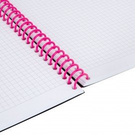 Тетрадь обложка пластик, А5 80л. спираль пластик, резинка, клетка, BRAUBERG, черный/розовый, 405384