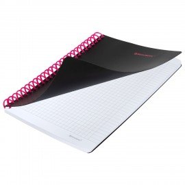 Тетрадь обложка пластик, А5 80л. спираль пластик, резинка, клетка, BRAUBERG, черный/розовый, 405384