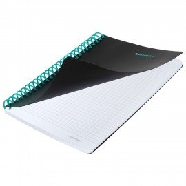 Тетрадь обложка пластик, А5 80л. спираль пластик, резинка, клетка, BRAUBERG, черный/синий, 405385