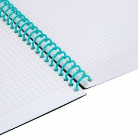 Тетрадь обложка пластик, А5 80л. спираль пластик, резинка, клетка, BRAUBERG, черный/синий, 405385