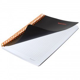 Тетрадь обложка пластик, А5 80л. спираль пластик, резинка, клетка, BRAUBERG, черный/оранжевый, 405386