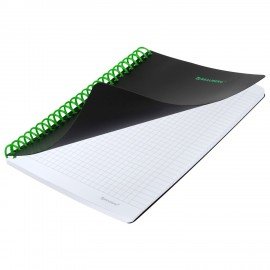 Тетрадь обложка пластик, А5 80л. спираль пластик, резинка, клетка, BRAUBERG, черный/зеленый, 405387