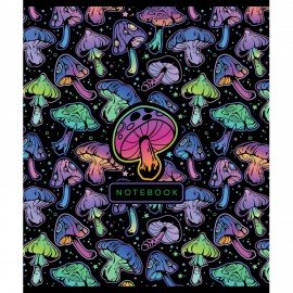 Тетрадь А5 48л. ПЗБМ скоба, клетка, фольга, TWIN лак, Грибочки (микс в спайке), 23768