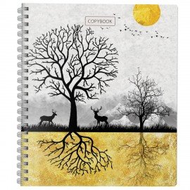 Тетрадь А5 96л. ПЗБМ гребень, клетка, мат. лам., фольга, брайль, Золотая осень (микс, 23331