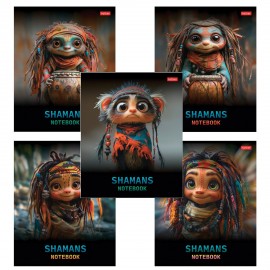 Тетрадь А5 48л. HATBER скоба, клетка, глянцевая ламинация, Шаманы (микс в спайке), 088374, 48Т5лВ1