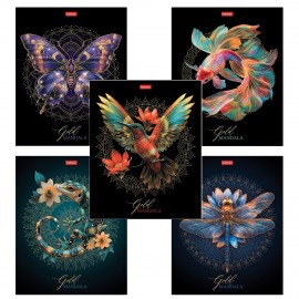 Тетрадь А5 96л. HATBER скоба, клетка, матовая ламинация, 3D фольга, Золотая романтика (микс), 089287, 96Т5лофВ1