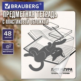Тетрадь предметная КОТ-НЕПОСЕДА 48л, пластиковая обложка, ЛИТЕРАТУРА, линия, подсказ, BRAUBERG, 405535