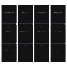 Тетради предметные, КОМПЛЕКТ 12 ПРЕДМЕТОВ, 48л, SoftTouch, 3D-фольга, BRAUBERG, BLACK GOLD, 405602