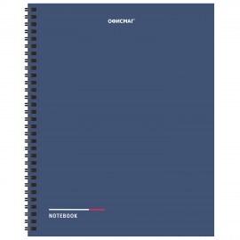 Тетрадь А5, 96 л., ОФИСМАГ, гребень, клетка, обложка картон, СИНЯЯ, 405639