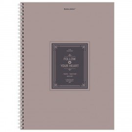 Тетрадь А4, 120 л., BRAUBERG, гребень, клетка, матовая ламинация, "Винтаж", 405644