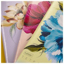 Тетрадь А5 96л. HATBER скоба, клетка, тиснение, Красочные лепестки (микс в спайке), 0, 96Т5тВ1