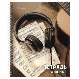 Тетрадь для нот А5, 24 л., обложка мелованный картон, на гребне, BRAUBERG, МИКС1, 405738