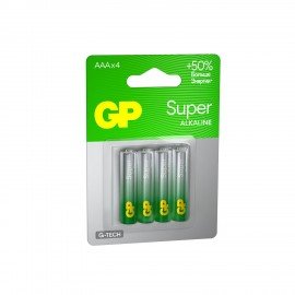 Батарейки КОМПЛЕКТ 4 шт., GP Super, AAA (LR03, 24А), алкалиновые, мизинчиковые, блистер, 24A-2CR4
