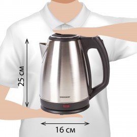 Чайник SONNEN KT-118, 1,8 л, 1500 Вт, закрытый нагревательный элемент, нержавеющая сталь, серебристый, 452926