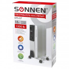 Обогреватель масляный SONNEN DFS-07, 1500 Вт, 7 секций, белый, 453498