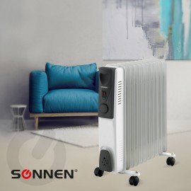 Обогреватель масляный SONNEN DFS-11, 2500 Вт, 11 секций, белый, 453500