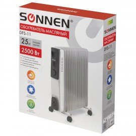 Обогреватель масляный SONNEN DFS-11, 2500 Вт, 11 секций, белый, 453500
