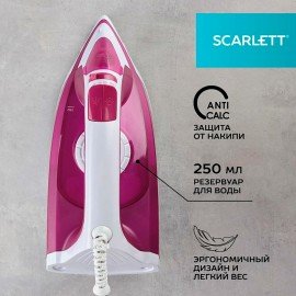 Утюг SCARLETT SC-SI30K25, 2200 Вт, керамическое покрытие, антинакипь, самоочистка, розовый