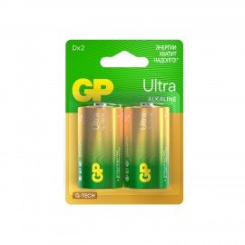 Батарейки GP Ultra, D (LR20, 13А), алкалиновые, КОМПЛЕКТ 2 шт., блистер, 13AU-CR2