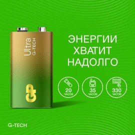 Батарейка GP Ultra, Крона (6LR61, 6LF22, 1604A), алкалиновая, 1 шт., в блистере, 1604AU-5CR1