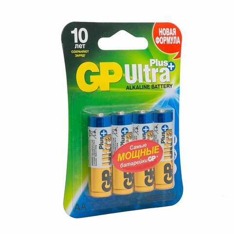 Батарейки КОМПЛЕКТ 4 шт., GP Ultra Plus, AA (LR6, 15 А), алкалиновые, пальчиковые, 15AUPNEW-2CR4