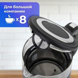 Чайник с терморегулятором и дисплеем, ДВОЙНЫЕ СТЕНКИ, SONNEN KT-8717, 1,7 л, 2200 Вт, черный, 454687