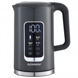 Чайник с терморегулятором и дисплеем, ДВОЙНЫЕ СТЕНКИ, SONNEN KT-8723G, 1,7 л, 2200 Вт, серый, 454690