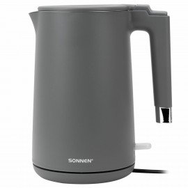 Чайник электрический с двойными стенками SONNEN KT-8719G, 1,5 л, 2200 Вт, графитовый, 454693