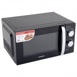 Микроволновая печь SONNEN MW2070BLCR-6MB, 20 л, 700 Вт, таймер, механическое управление, ручка, черная/хром, 454982