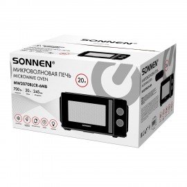 Микроволновая печь SONNEN MW2070BLCR-6MB, 20 л, 700 Вт, таймер, механическое управление, ручка, черная/хром, 454982