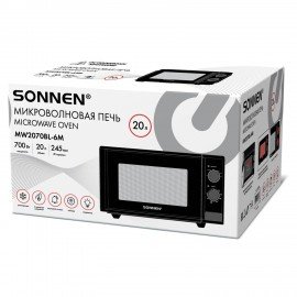 Микроволновая печь SONNEN MW2070BL-6M, 20 л, 700 Вт, таймер, механическое управление, кнопка, черная, 454984