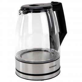 Чайник электрический SONNEN KT-1807, 1,8 л, 2200 Вт, термостойкое стекло, внутренняя подсветка синяя, нержавеющая сталь, 455140