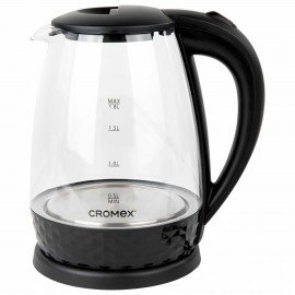 Чайник электрический CROMEX KT-308, 1,8 л, 1500 Вт, стекло, черный, 455150