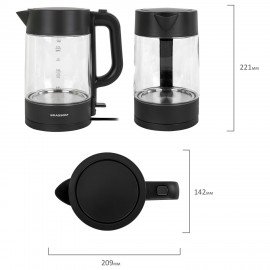 Чайник электрический BRASSON KT-727, 1,7 л, 2200 Вт, стекло, графит, подсветка, 455190