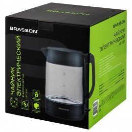 Чайник электрический BRASSON KT-727, 1,7 л, 2200 Вт, стекло, графит, подсветка, 455190