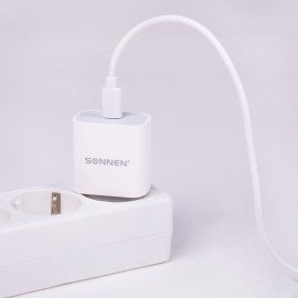 Зарядное устройство быстрое сетевое (220 В) SONNEN, Type-C PD 20 Вт, 3 A, белое, 455507