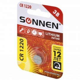 Батарейка литиевая SONNEN Lithium CR1220 "таблетка, дисковая, кнопочная" 1 шт., блистер, 455597
