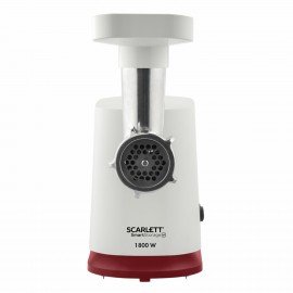 Мясорубка SCARLETT SC-MG45M23, 1800 Вт, производительность 2 кг/мин, 4 насадки, реверс, пластик, белая/бордо