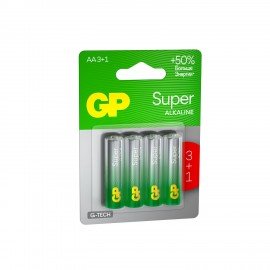 Батарейки КОМПЛЕКТ 4 шт., GP Super, AA (LR6,15А), алкалиновые, пальчиковые, ПРОМО 3+1, 15A3/1-2CR4