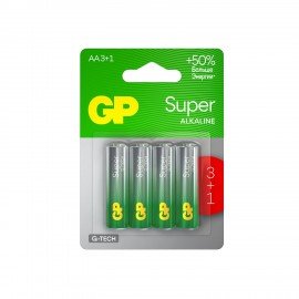 Батарейки КОМПЛЕКТ 4 шт., GP Super, AA (LR6,15А), алкалиновые, пальчиковые, ПРОМО 3+1, 15A3/1-2CR4