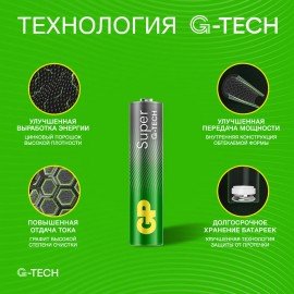 Батарейки КОМПЛЕКТ 4 шт., GP Super, AAA (LR03,24А), алкалиновые, мизинчиковые, ПРОМО 3+1, 24A3/1-2CR4