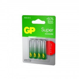 Батарейки КОМПЛЕКТ 4 шт., GP Super, AAA (LR03,24А), алкалиновые, мизинчиковые, ПРОМО 3+1, 24A3/1-2CR4
