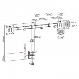 Кронштейн для двух мониторов настольный VESA 75х75, 100х100, 17"-32", до 16 кг, SONNEN STATIC, 455943