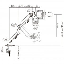 Кронштейн для монитора настольный VESA 75х75, 100х100, 17"-27", до 7 кг, SONNEN MOTION, 455944