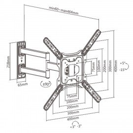Кронштейн-крепление для ТВ настенный, до 35 кг. VESA 75х75-400х400, 32"-55", черный, SONNEN, 455946