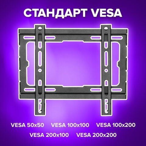 Кронштейн-крепление для ТВ настенный, до 45 кг. VESA 100х100-200х200, 23"-43", черный, SONNEN, 455948