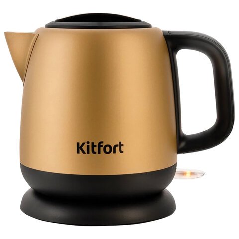 Чайник KITFORT КТ-6111, 1 л, 1630 Вт, закрытый нагревательный элемент, сталь, золотистый/черный
